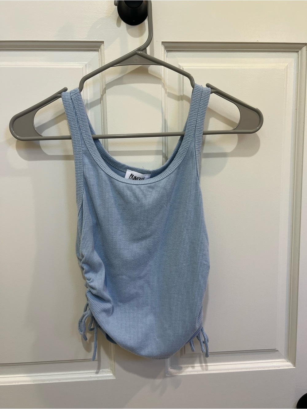 Princess Polly Pastel Blue Ribbed Side-Ruched Tank